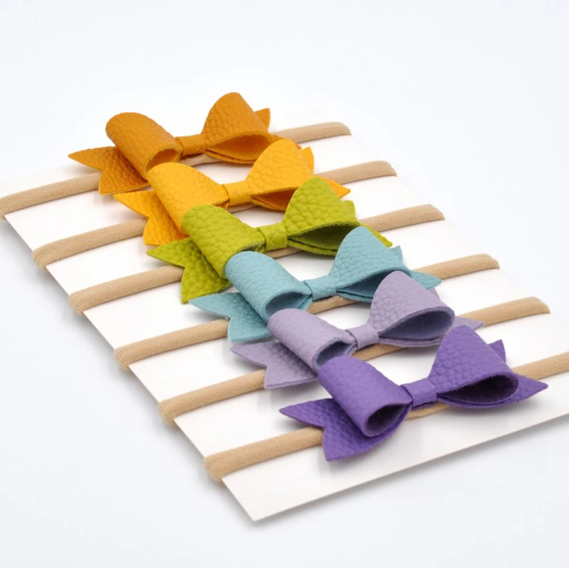 36pcs/lot 3inch Faux Leather Bow Headband Elastic Nylon Hair Band For Girls Baby Accessories | Детская одежда и обувь