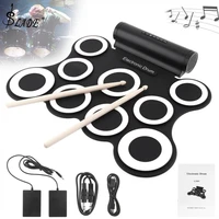 9 pads drum electronic roll up silicone midi drum double speakers stereo electric drum kit with drumsticks and sustain pedal