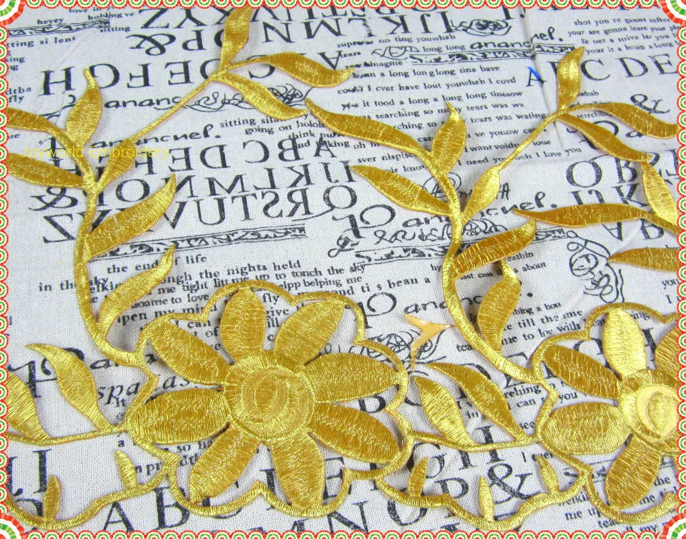 Кружевная ткань с золотыми цветами Высота 27 см 1 ярд | Дом и сад