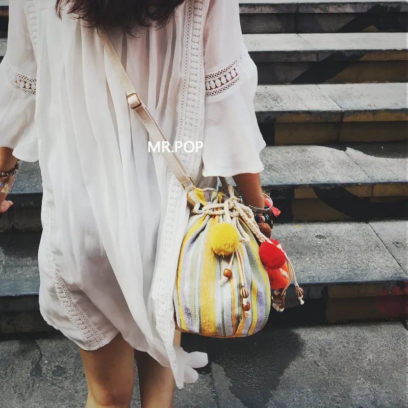 Handmade Wool Ball Mini Shoulder Bags Women Wide Strap Bag Striped Small Cross Body Female | Багаж и сумки