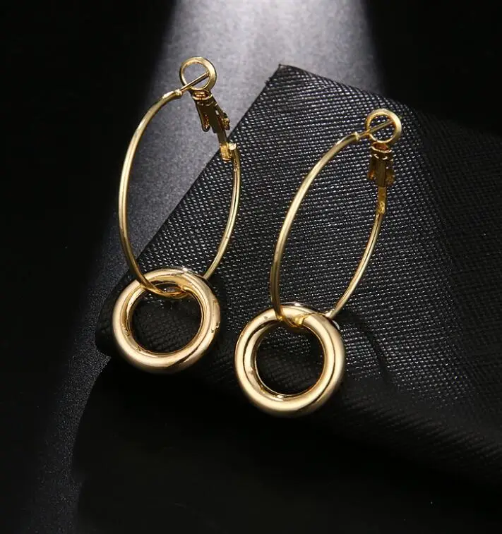 C301-gold Винтажные трендовые золотистые серьги-кольца для женщин, богемные двойные круглые массивные Геометрическая круглая креольские серьги, ювелирные изделия - Окраска металла: C301-gold