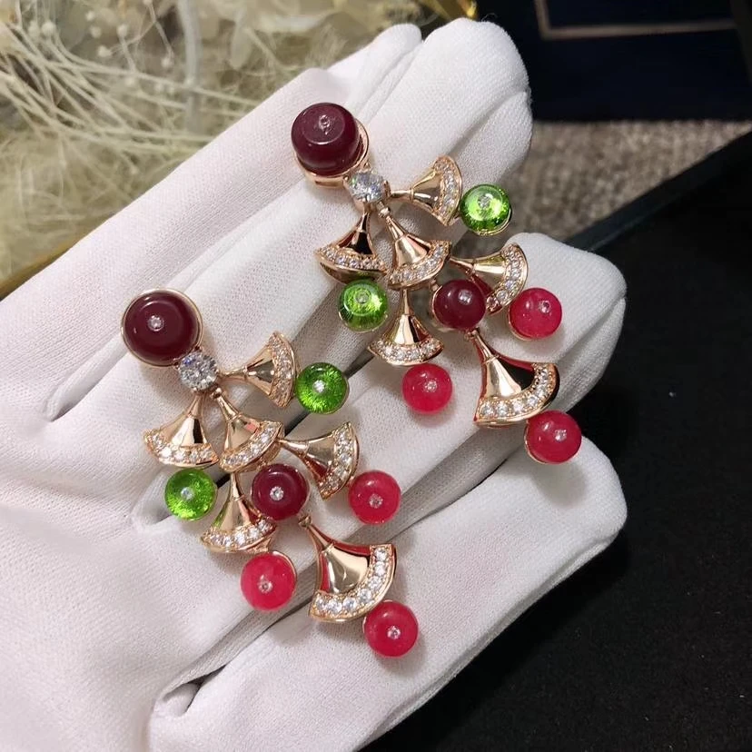 Bousle d'oreille femme фианиты витые болтающиеся серьги Красный Камень Роскошный бренд вечерние ювелирные изделия для женщин
