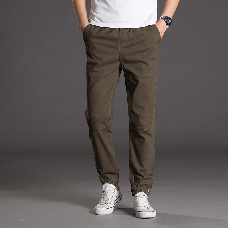 

Men's 100%Cotton Casual Pants Good Quality Solid Spliced Cargo Pants New Fashion Male Full Length Trousers Size 4XL