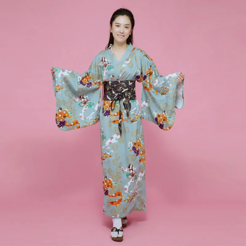 Green kimono female yukata women haori Japan geisha costume obi Japanese traditional dress cosplay TA447 Y | Тематическая одежда и