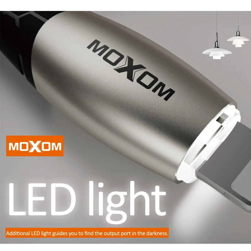 MOXOM светодиодный зарядное устройство с интерфейсом Lightning Кабель для iPhone X Xs Max XR 2.4A быстрое устройство для зарядки кабель передачи данных для iPhone Кабельное ответвление