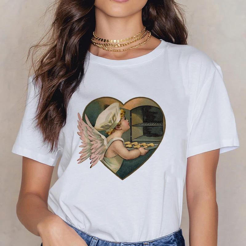 Angel Fashion Kawaii женская футболка с принтом, футболка с коротким рукавом и круглым вырезом, винтажная модная футболка Harajuku Ullzang, женские футболки - Цвет: 3218