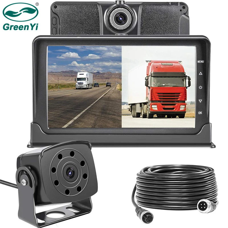 GreenYi Dash Cam фронтальная и задняя 7 ''монитор с IP69 камера заднего вида для