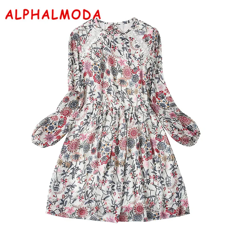 Женское платье с открытой спиной ALPHALMODA длинными рукавами и цветочным принтом