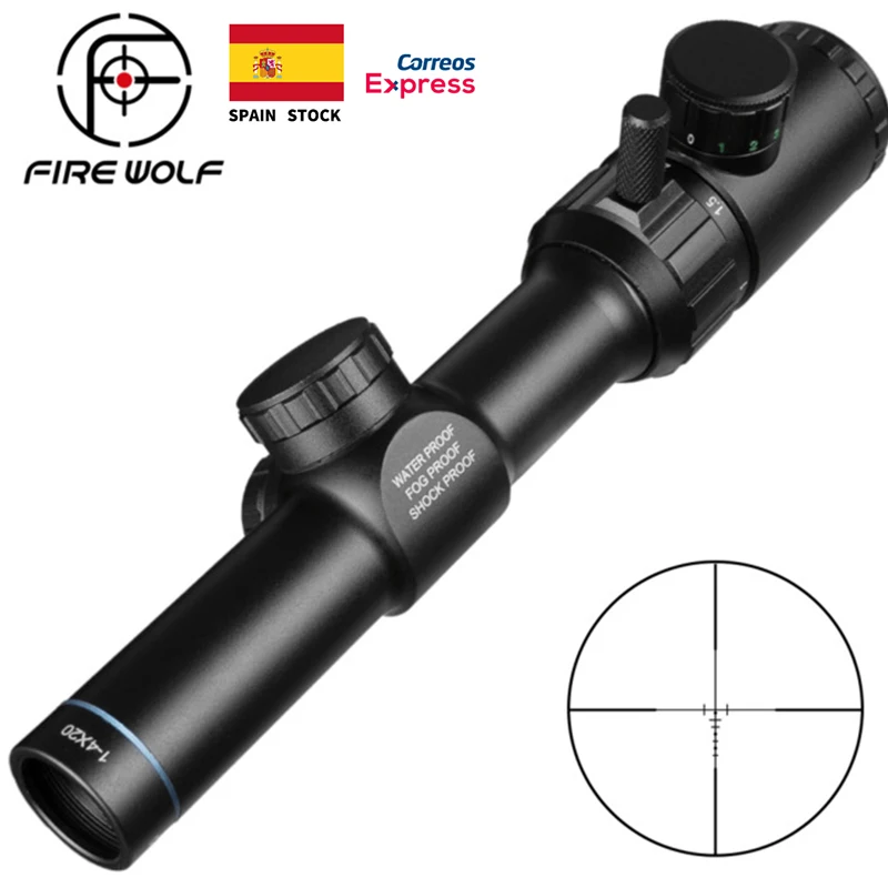 FIRE WOLF 1-4x20 прицел зеленый красный с подсветкой Прицел дальномер Сетка винтовка прицел воздушный винтовка Оптический прицел охота