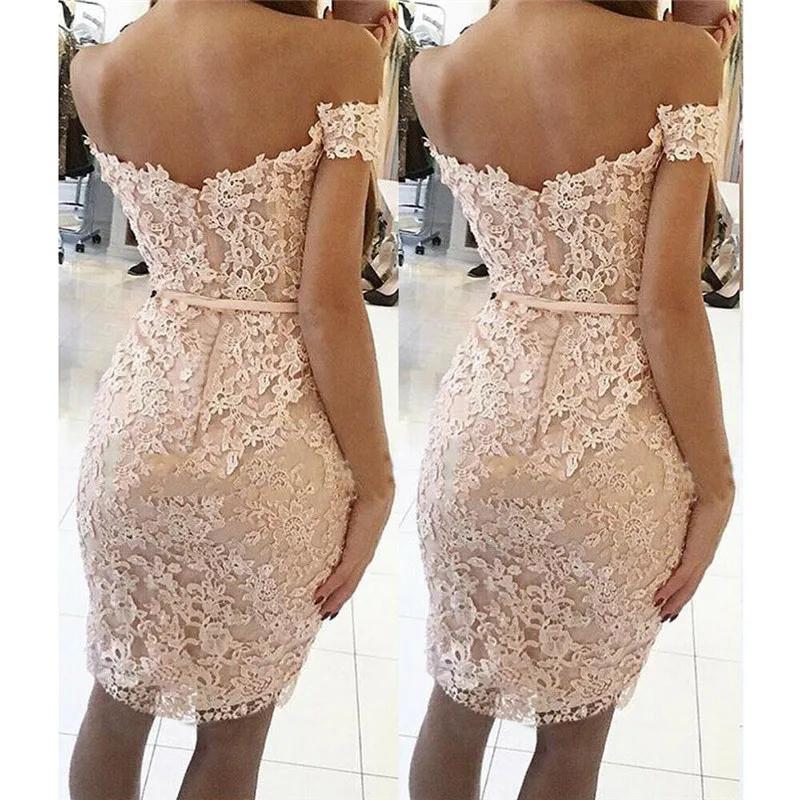 Женское кружевное платье до колен с открытыми плечами и высокой талией|Женские