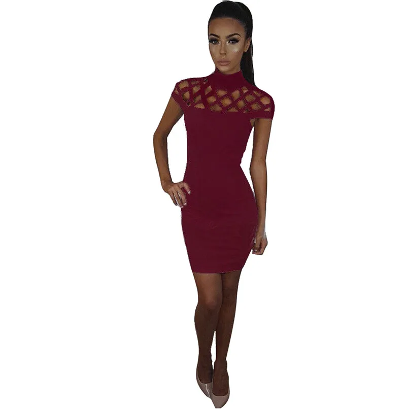 Женское облегающее мини платье с коротким рукавом летнее ажурное вечернее