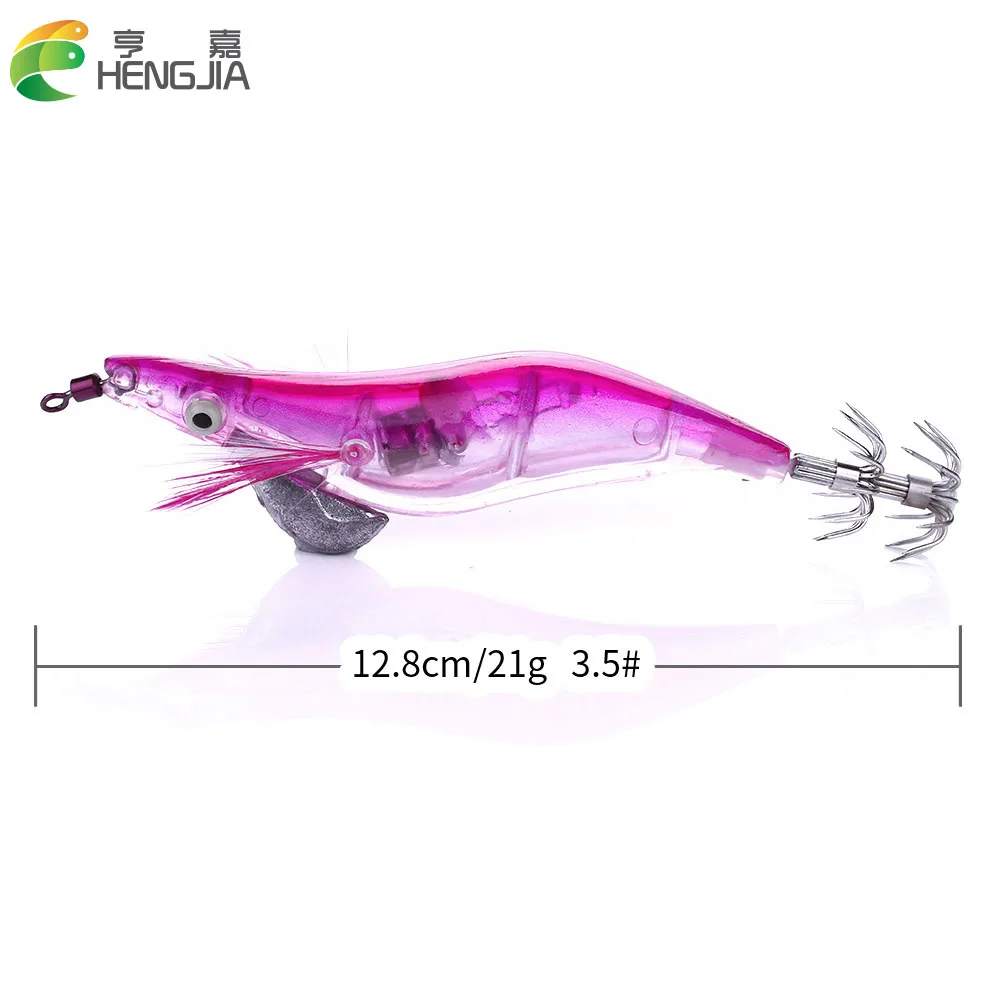 HENGJIA 8pcs 12.8CM 21G 3.5# shrimp plastic Fishing lures japan squid jigs led luminous fishing baits isca pesca tackles | Спорт и