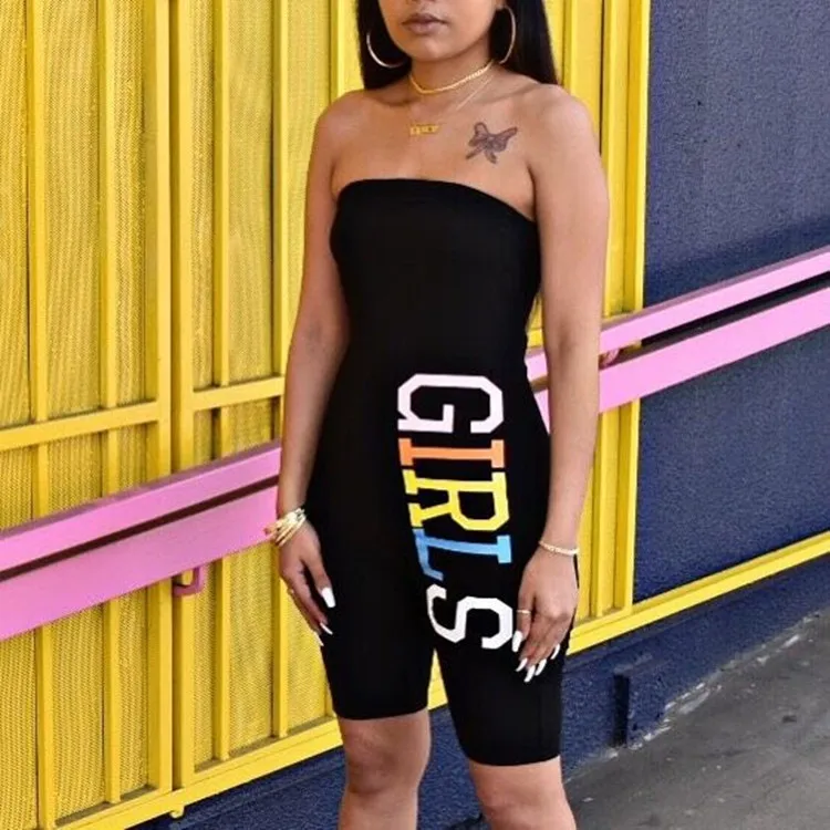 Новый женский летний черный комбинезон с буквенным принтом на шнуровке без