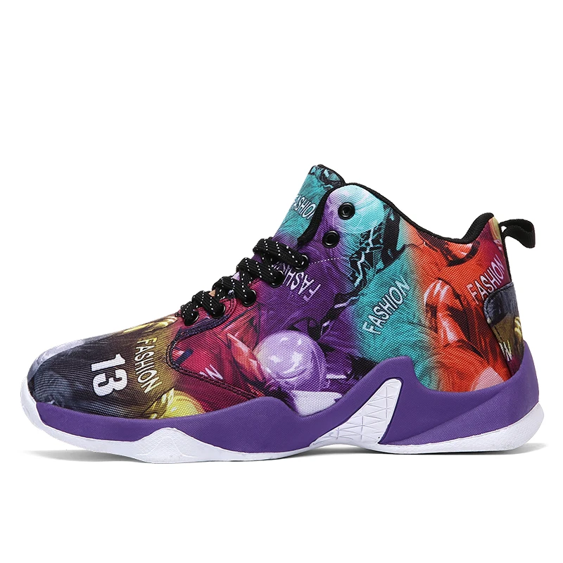 Purple Мужская Баскетбольная обувь для мальчиков; высокие кроссовки; Zapatos Baloncesto Hombre; разноцветная обувь; нескользящая спортивная обувь для мужчин - Цвет: Purple