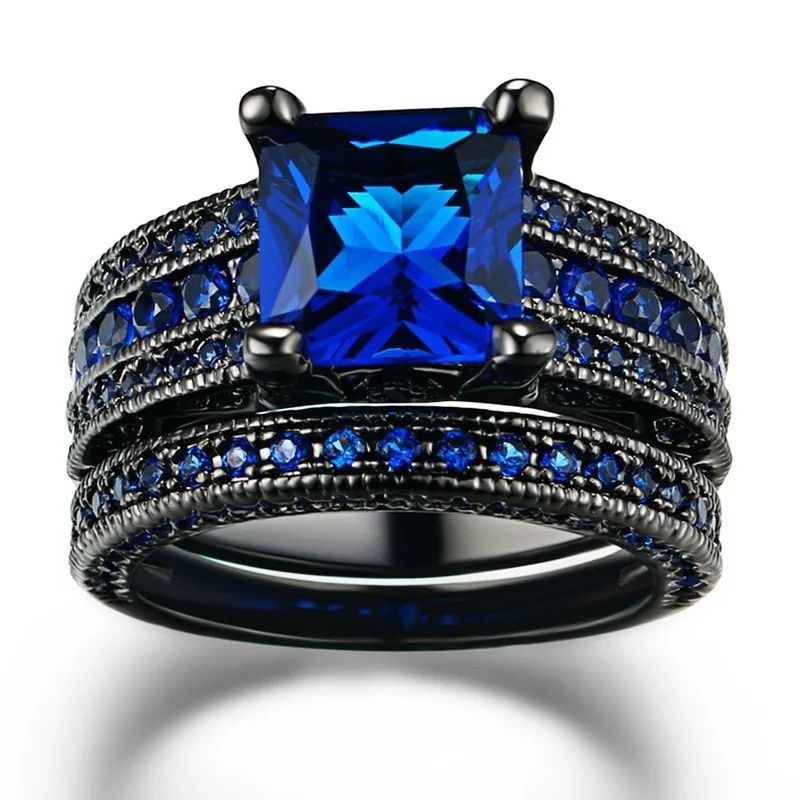 Модные квадратные кольца Ocean Blue Crystal для пар влюбленных 2 шт./лот романтическое
