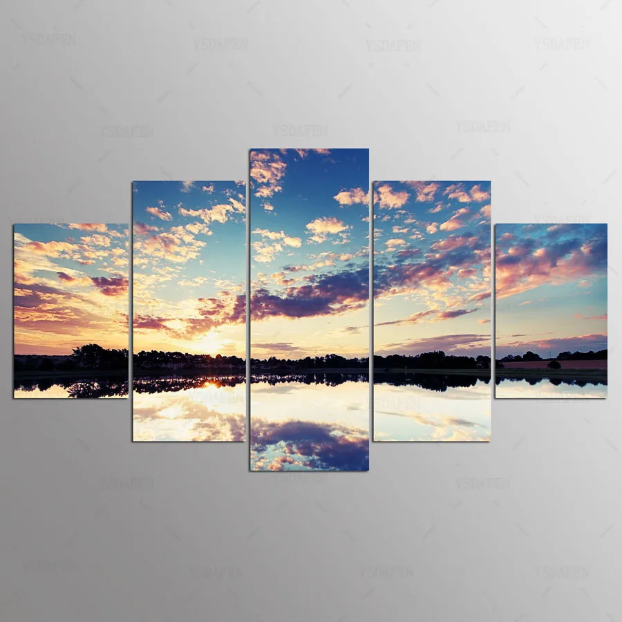 

5 panel Modern Beautiful sky, burning clouds hd Art print canvas art wall framed paintings for living room ny-1067