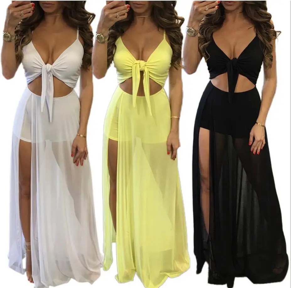 2019 Latest Blasting the net yarn Patchwork Bow tie Hollow Out V-Noeck Vestidos chest knot a variety of wear method dress | Женская