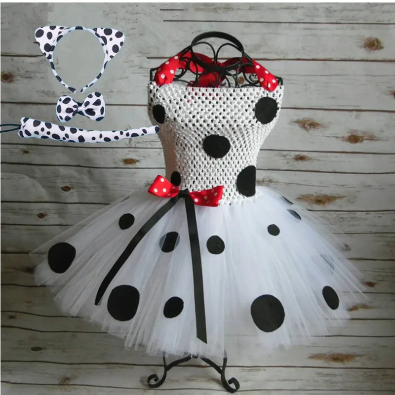 dress with 3 set Платье-пачка для маленьких девочек деним джинсовая мини-собака костюмы в горошек, Детский костюм на Хеллоуин; костюм на Хеллоуин для девочек мультяшный костюм для косплей Платья для вечеринок PQ101 - Цвет: dress with 3 set