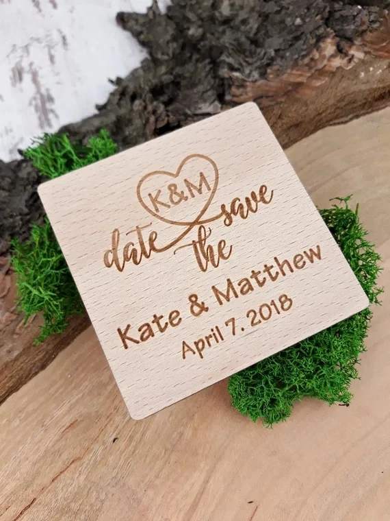 personalize names date engraved Wooden Card save the Wedding invitations Magnets Save Date Magnet | Дом и сад