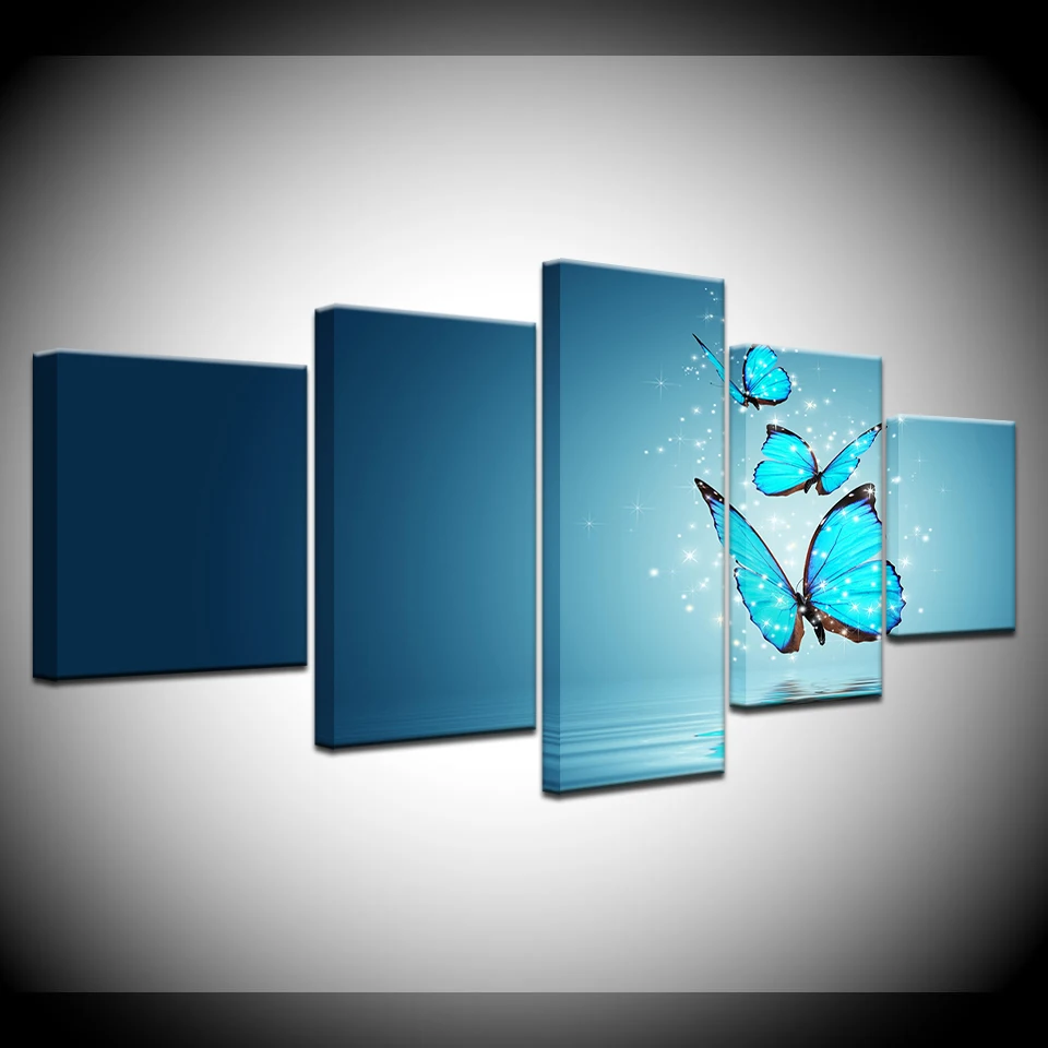 

HD Home Decoration Canvas Framework Living Room Printed Modern 5 Panel Butterfly Pictures Painting Wall Art Modular Poster