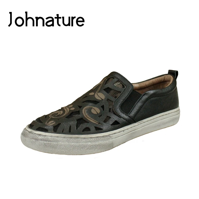 Женские лоферы без шнуровки Johnature из натуральной кожи в ретро стиле с