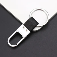 fashion design best business mens silver metal key chain black leather keychain ring