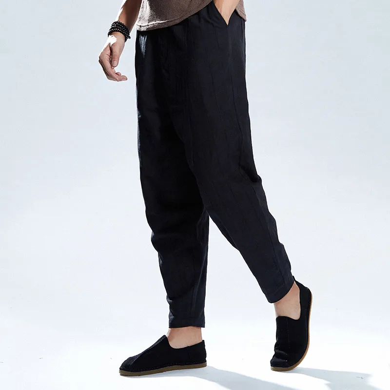 

Autumn and spring new men's trousers fashion cotton and linen men pants casual brand pants male striped pantalones broek