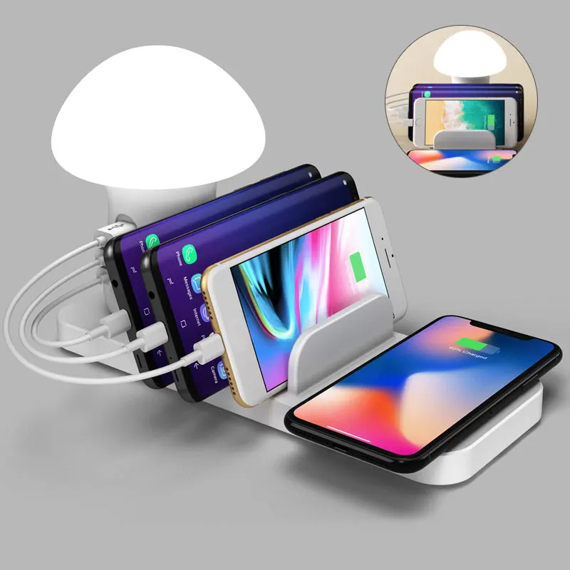 Беспроводное зарядное устройство с подставкой и лампой для Iphone Huawei Xiaomi Samsung QC3.0