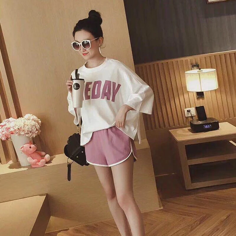 Новинка 2019 летние резинка на талии шорты костюмы модный Повседневный Спортивный