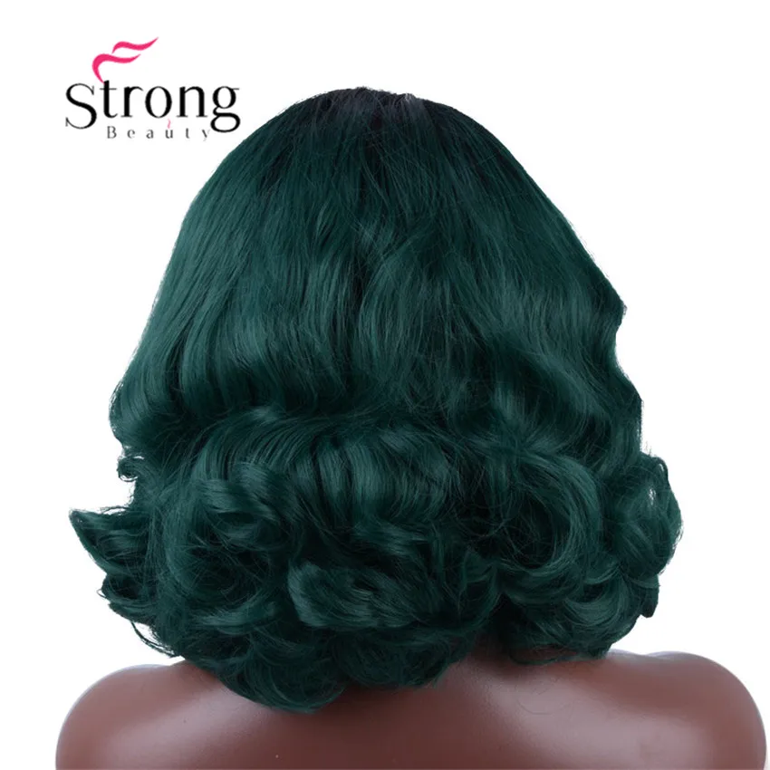 StrongBeauty Ombre черный до зеленый короткий синтетический парик на кружеве натуральные волнистые термостойкие для женщин выбор цвета - Цвет: MX24  Ombre Green