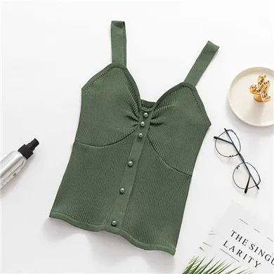 Green GCAROL, летний бюстгальтер в форме вязанной майки, сексуальный тонкий винтажный укороченный топ, жилет с бусинами для девочек, базовый короткий жилет - Цвет: Green