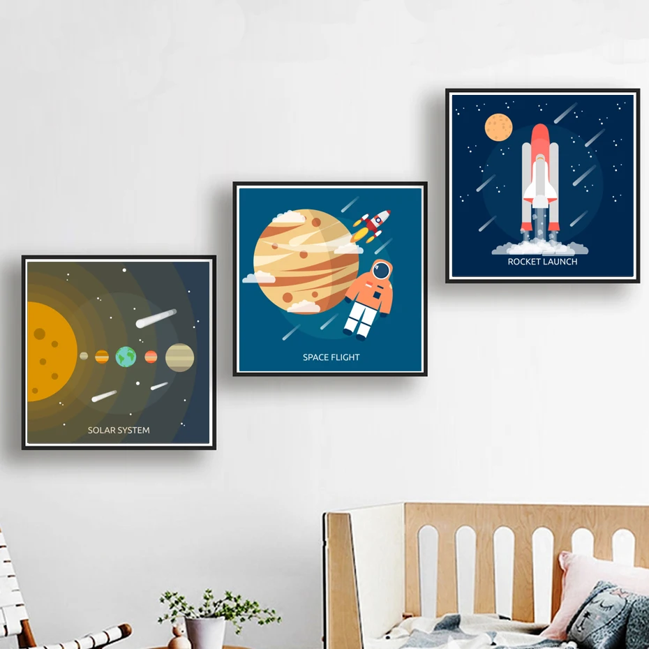 Современная космическая Вселенная холст живопись планшетофон для детской стены