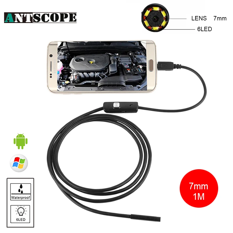 эндоскоп 7 мм Android USB Эндоскопа Бороскоп Водонепроницаемая Endosopio Осмотр Трубы