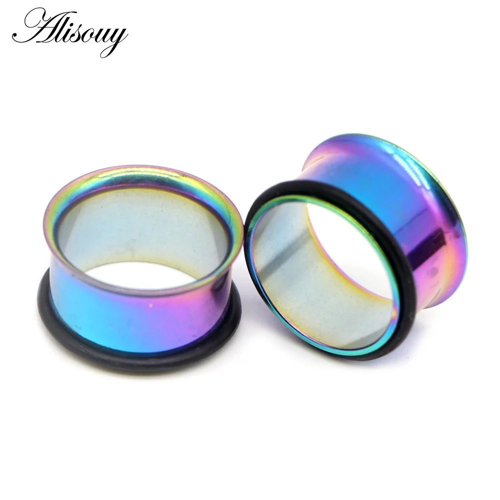 EM0258F Rainbow 2 шт. хирургическая Сталь с однородным блеском плоть полые туннель ухо вставки, расширитель украшения для «тоннелей» Серьги Измерительные Приборы тоннелей, бижутерия для пирсинга - Окраска металла: EM0258F Rainbow
