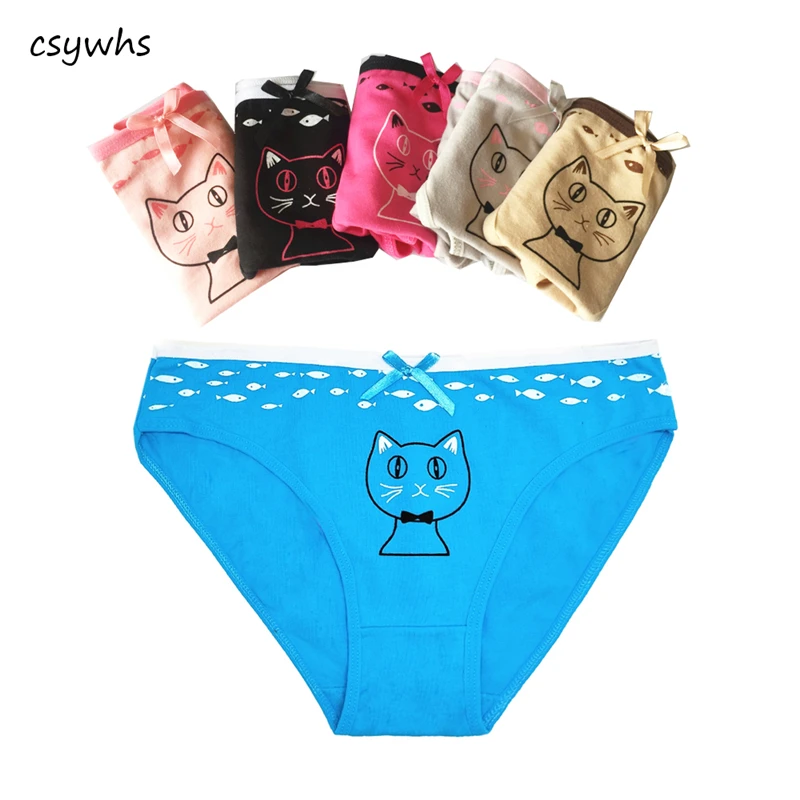 CSYWHS Cartoon Cotton Panties Womens Low Waist Sexy Cute Underwear Briefs Printing Panty Cat Girls Intimates 5pcs | Женская одежда