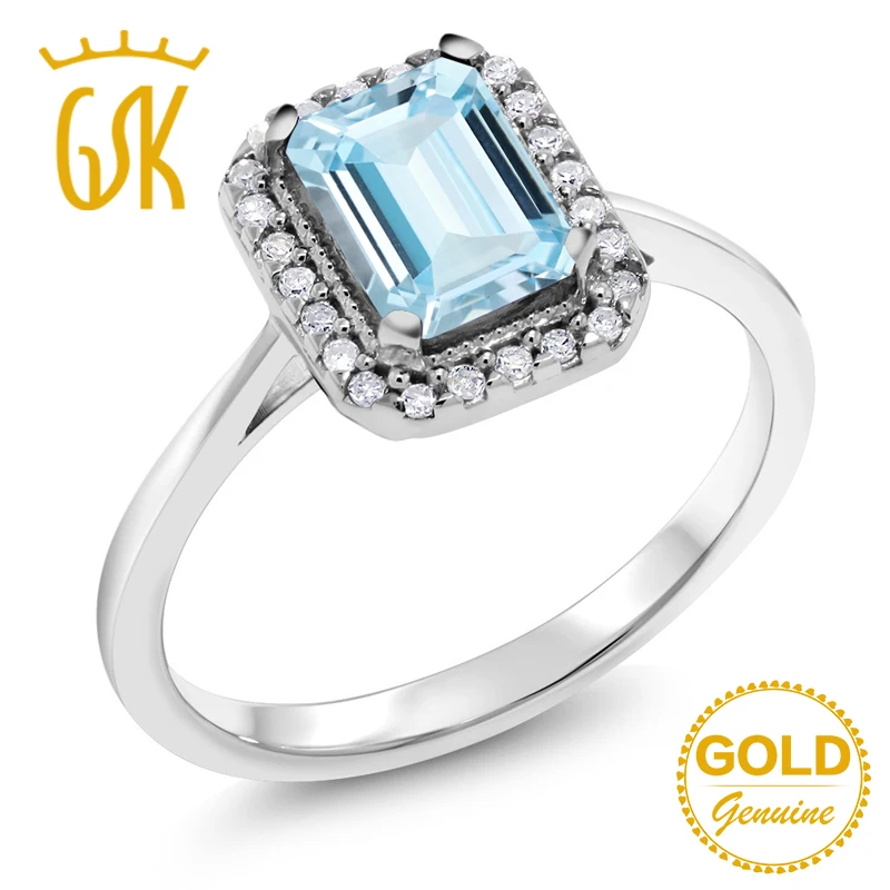 GemStoneKing 0 97 Ct Изумрудное кольцо натуральный небесно синий Аквамарин с бриллиантом