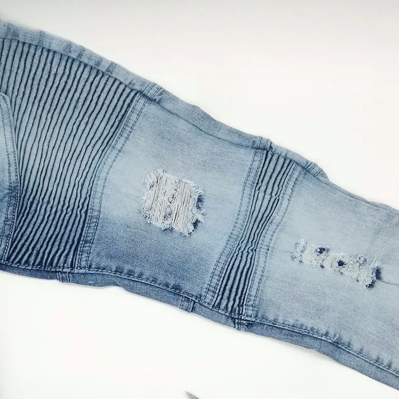 Мужчины хип-хоп Denim огорчен рваные отверстия джинсы тощий тонкий байкерские |