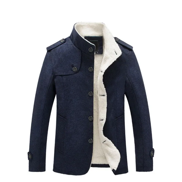 Dark Blue NaranjaSabor зимнее Мужское пальто с флисовой подкладкой, толстые теплые шерстяные пальто, осеннее пальто, мужские шерстяные куртки, брендовая одежда N484 - Цвет: Dark Blue