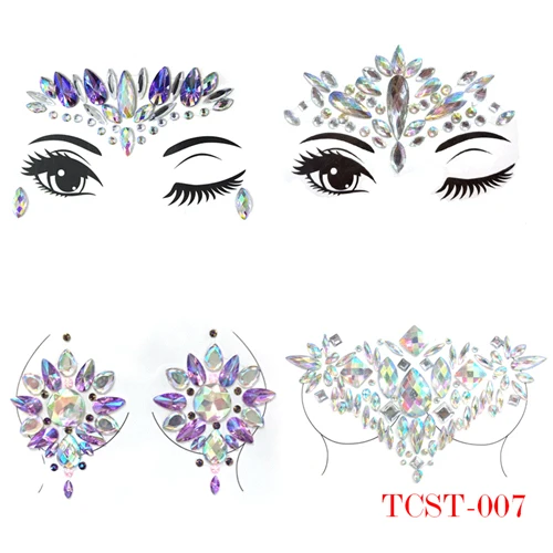 TCST-007 4pcs 1 Set 24 стиля клейкий липкий стикер для драгоценных камней Макияж Лицо Boob кристалл драгоценности фестиваль драгоценные камни вечерние наклейки для макияжа s лицо драгоценные камни для тела - Цвет: TCST-007 4pcs 1 Set