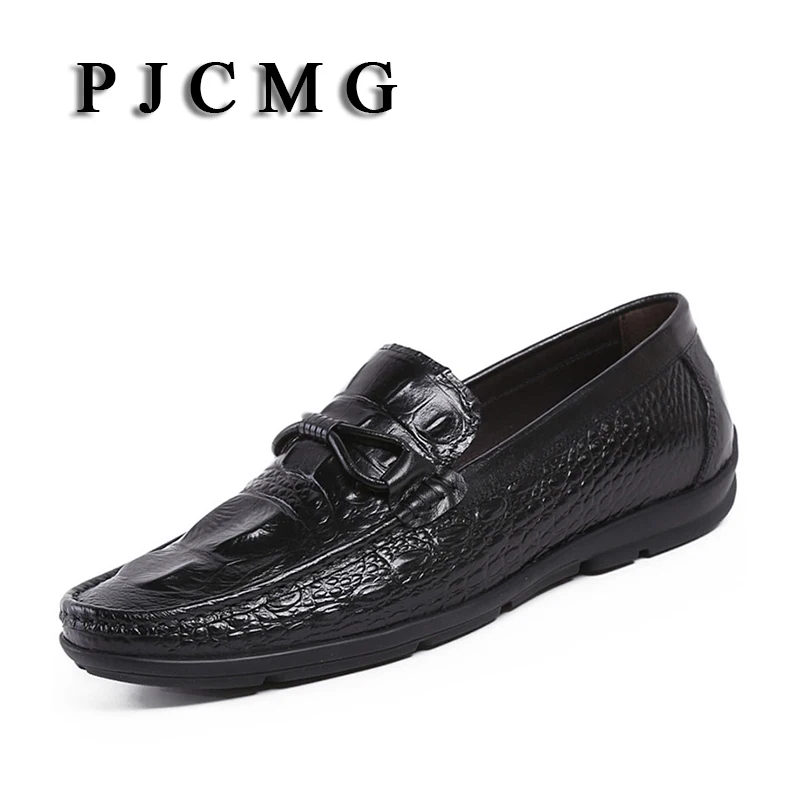 

PJCMG New Fsahion Crocodile Genuine Leather Casual Low-top Breathable Italian Oxford Men's Business Dress Wedding Shoes