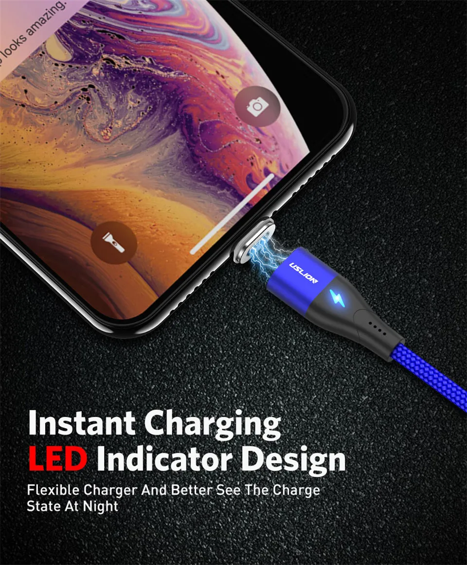 Магнитный кабель для быстрой зарядки USLION 1 м Micro usb type C для iPhone samsung Xiaomi 3A Micro usb type-C Магнитный кабель для зарядки и передачи данных
