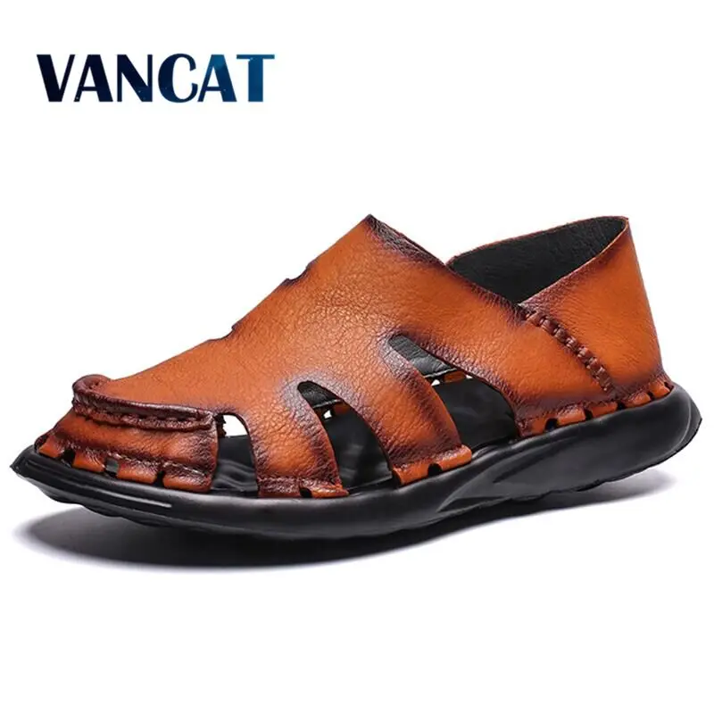Кожаные мужские пляжные сандалии Новинка 2019 года сандалии-гладиаторы мужская