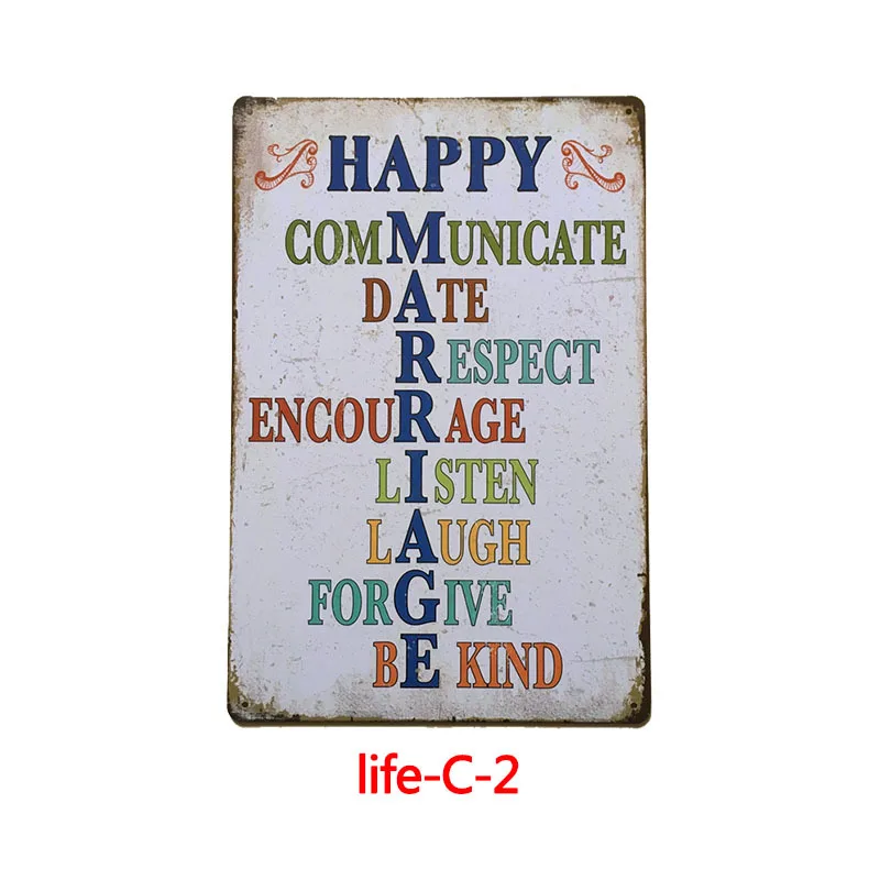 New Happy Life Metal Plaque Vintage Tin Sign Home Bar Office Decor Work Hard Plates Art Poster Gift | Дом и сад