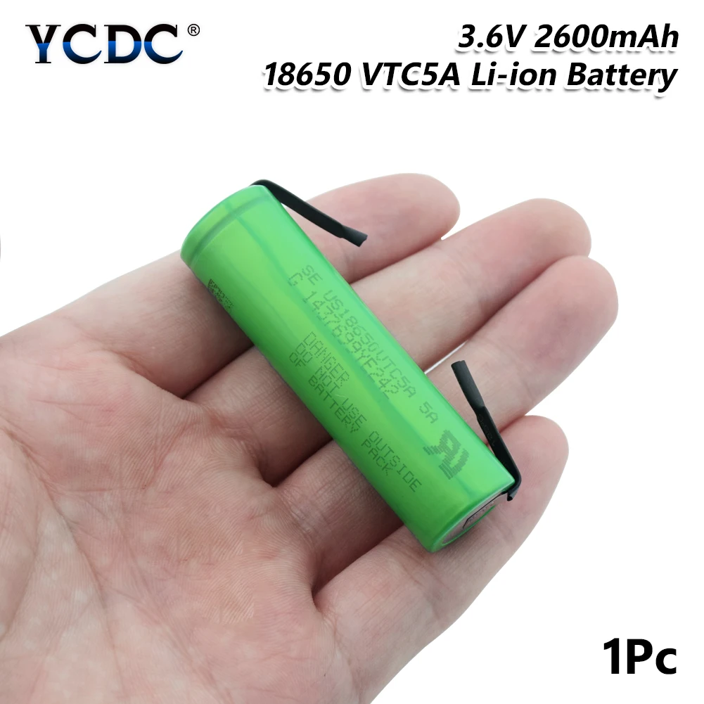 1 PCS Высокая 35A натуральная US18650VTC5A 18650 батарея 2600mAh литиевая аккумуляторная батарея Сварка никелевый лист батарея для фонарика - Цвет: 1 PCS