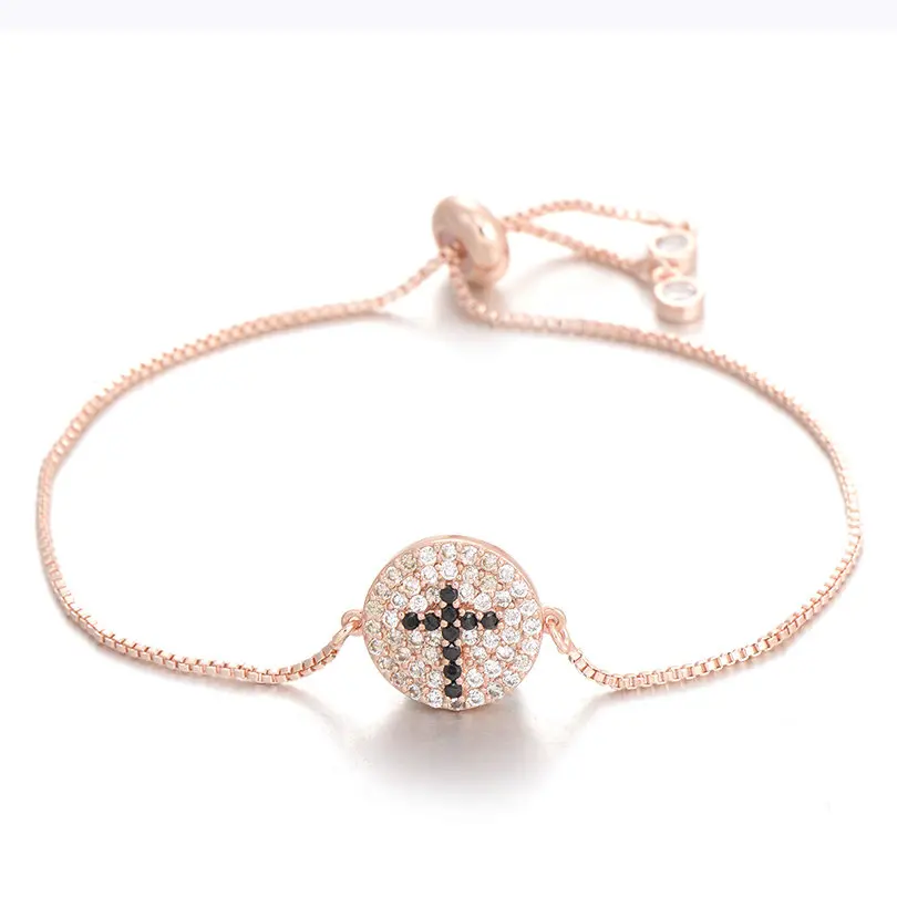 rose gold Pipitree цвет медно-Золотой Кубического Циркония Круглый браслет с подвесками для Для женщин Для мужчин звено цепи Черный Крест CZ Браслеты ювелирные изделия Pulsera - Окраска металла: rose gold