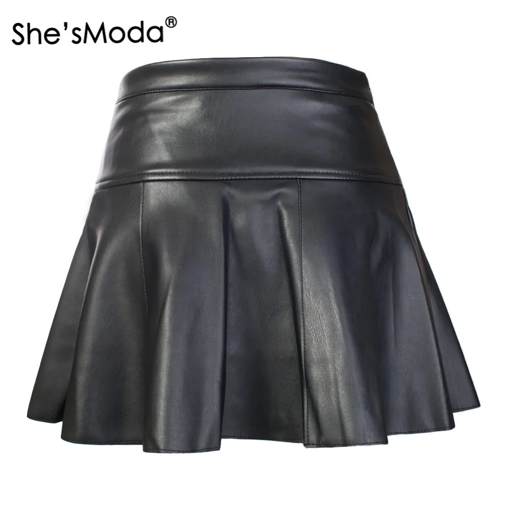 Женская плиссированная мини юбка She'sModa из искусственной кожи с молнией на боку