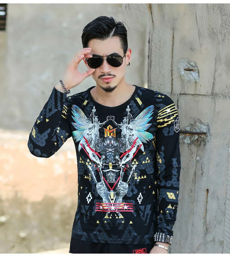 Мужская футболка с длинным рукавом в стиле хип хоп|hip hop clothing|t shirt luxurybrand men t |