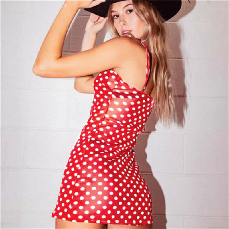 Сексуальное женское мини платье в горошек Сетчатое Прозрачное бикини для