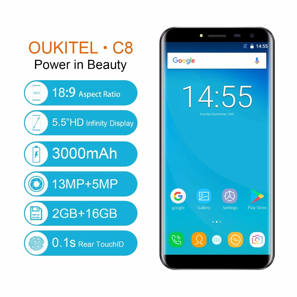 Оригинальный OUKITEL C8 3g WCDMA мобильного телефона Android 7 0 2 GB + 16 Гб 4 ядра смартфон 5