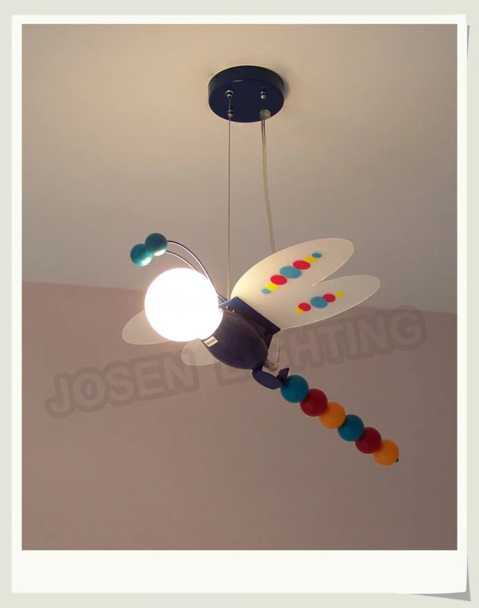 

Blue Wooden dragonfly Kid's Bedroom Pendant Light Free Shipping Princess Children's Cartoon Pendant Lamp Colorful Pendant Lamp